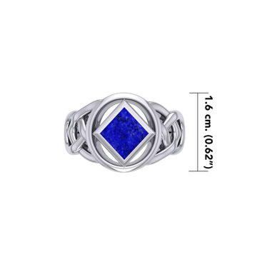 The Large Celtic Silver Ring with the NA Recovery Symbol Inlay Stone TRI2439 - Jewelry